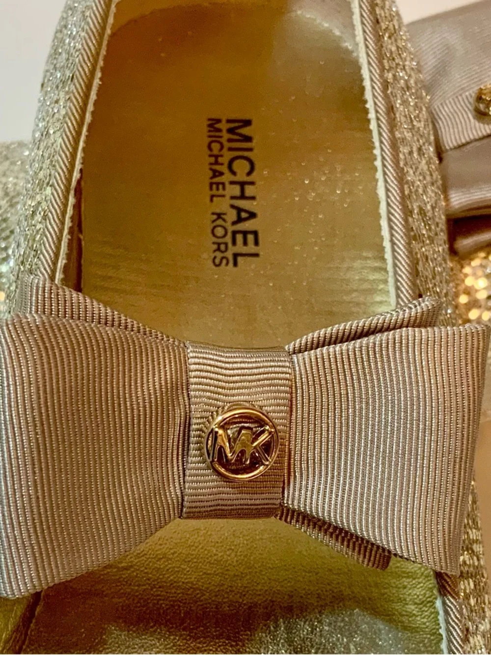 MICHAEL Michael Kors Kids Gold Sparkle Mary Jane Flats with Bow - Picture 9 of 11